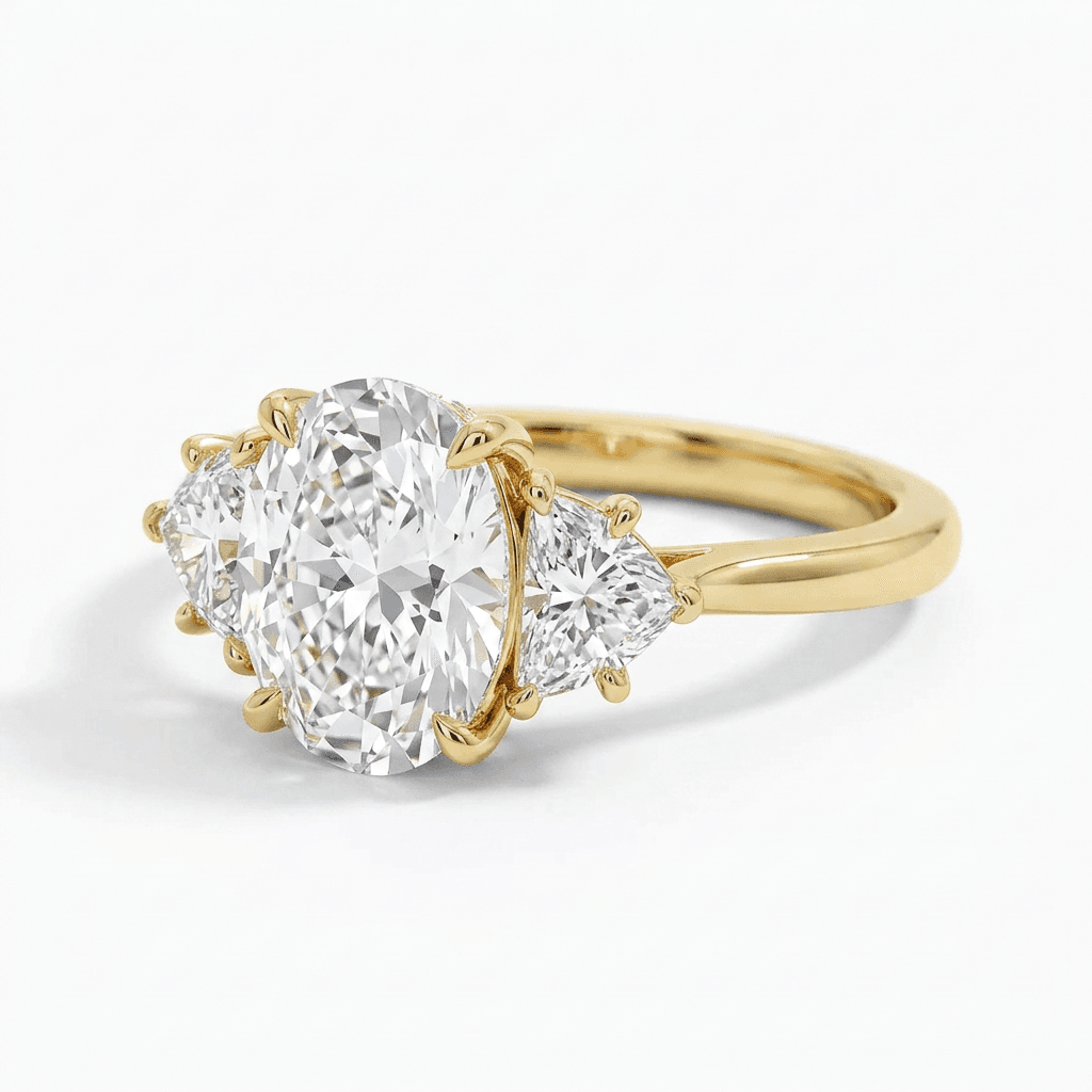 Oval Lab Diamond Ring with Epaulette Accents - 100-00006