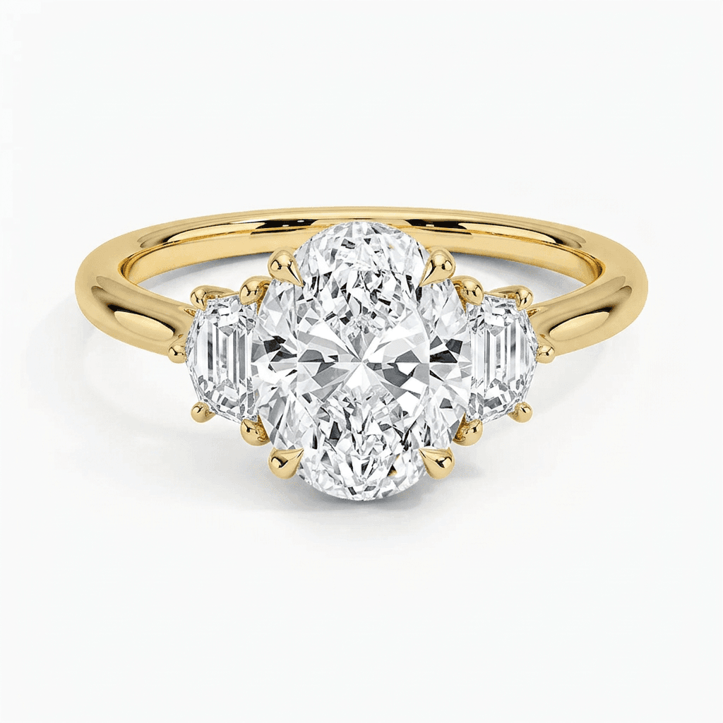 Oval Lab Diamond Ring with Epaulette Accents - 100-00006