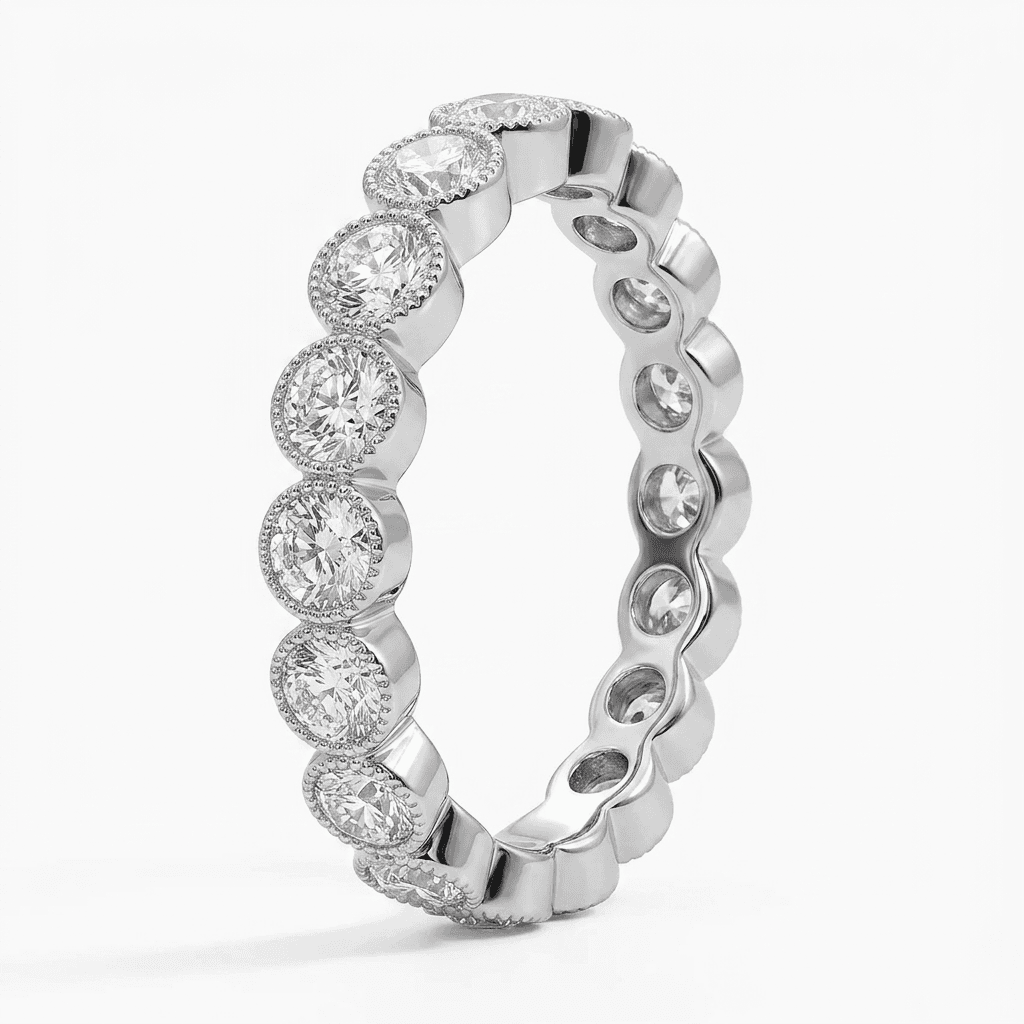 Milgrain Diamond Wedding Band in White Gold - 130-00078