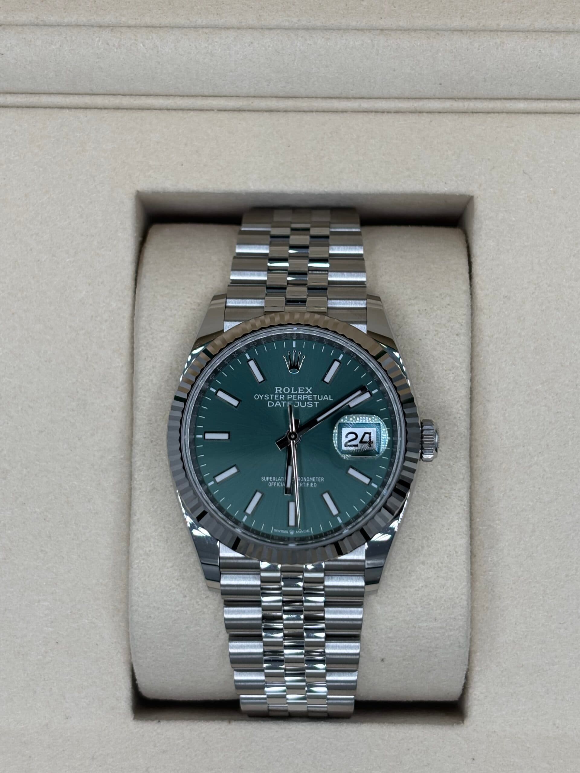 Rolex Datejust 36 Mint Green Dial Fluted Bezel Jubilee 126234-0051