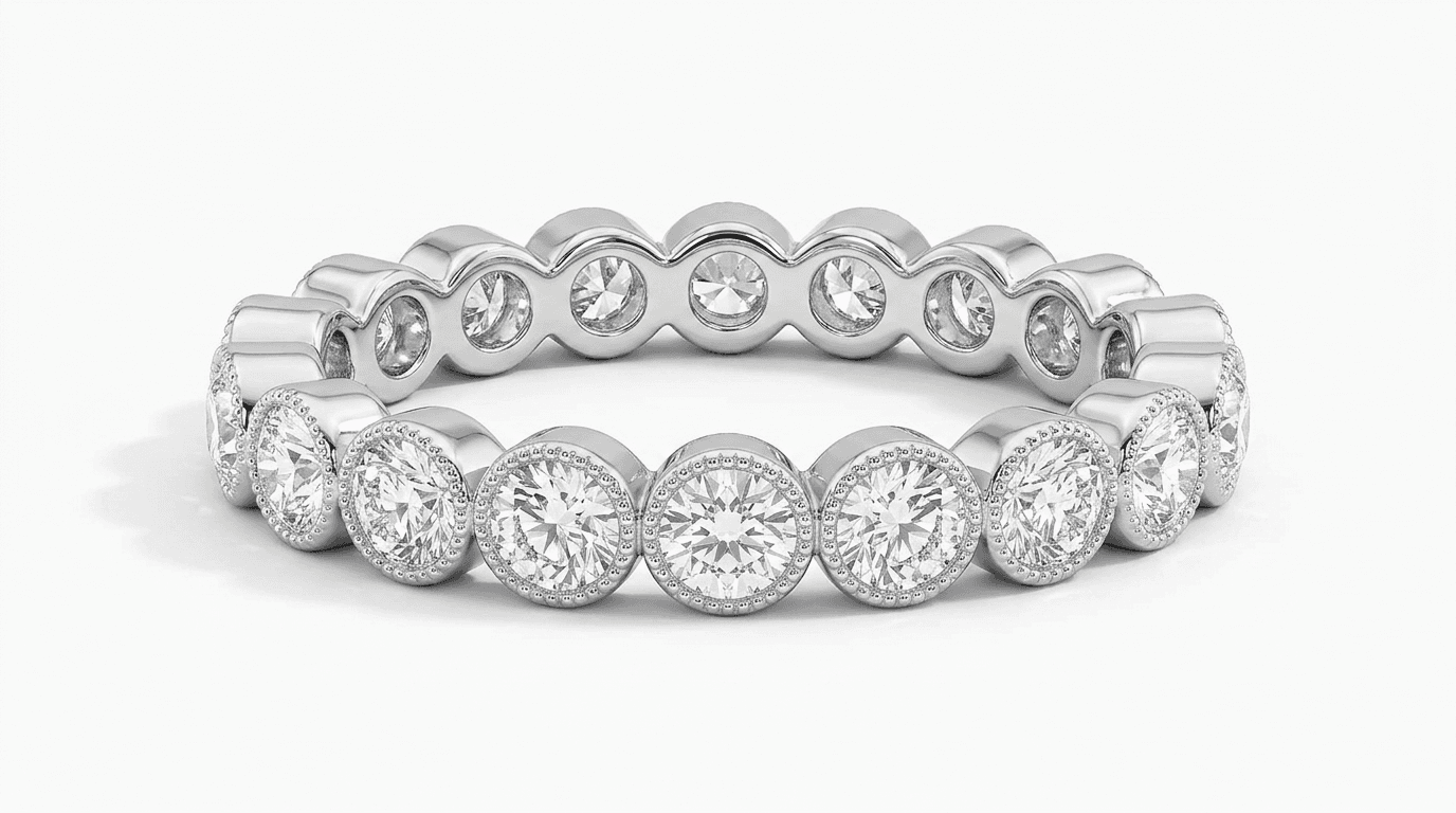 Milgrain Diamond Wedding Band in White Gold - 130-00078