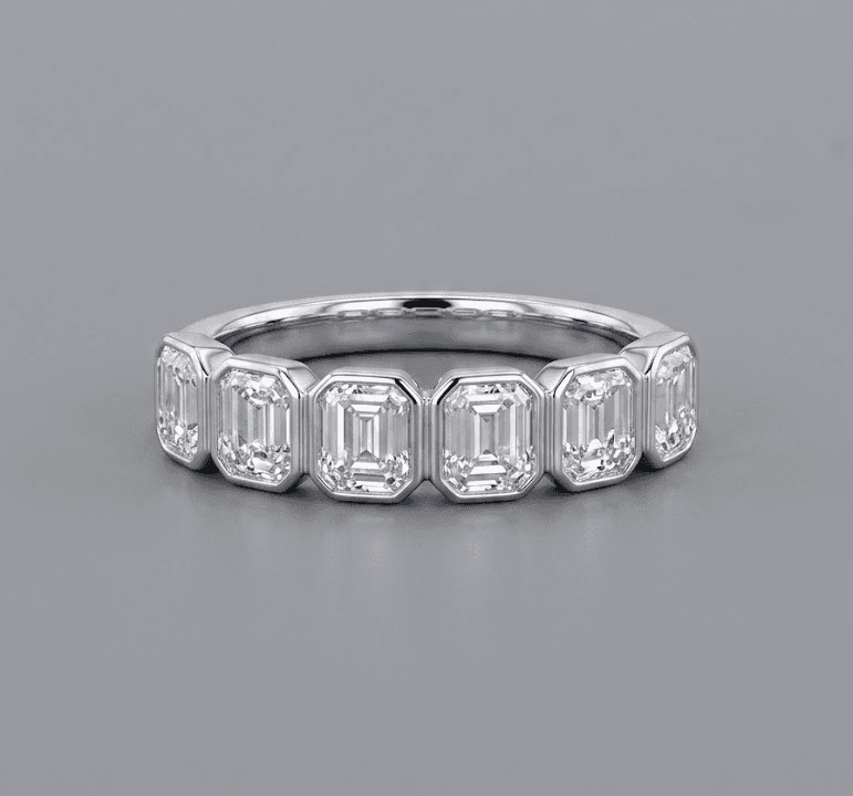 Emerald Bezel Lab Band in White Gold - 110-00007